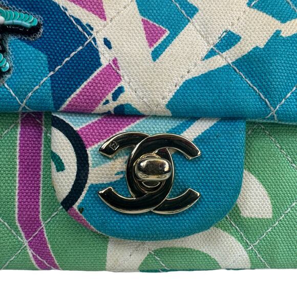 Chanel Eiffel Tower Flap Bag Vintage Paris Shoulder Purse CC Rare Quilted Canvas - Picture 10 of 16